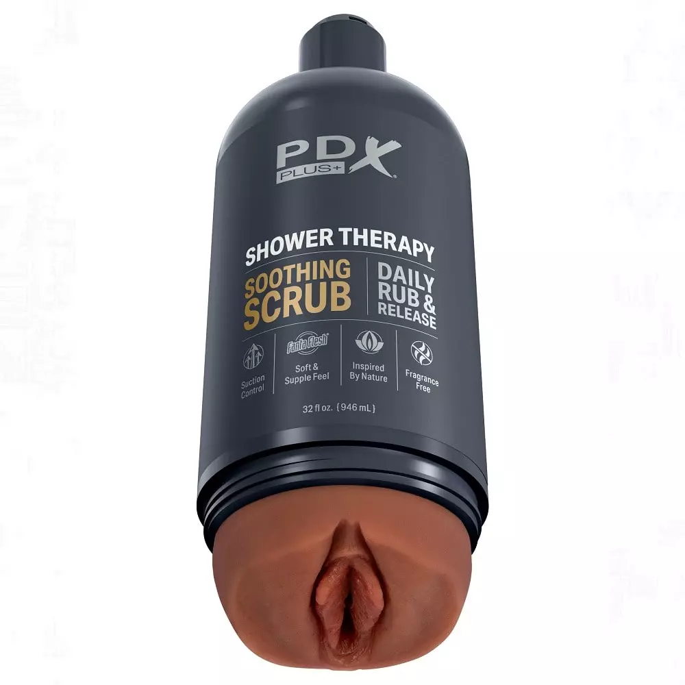 PDX Plus Shower Therapy Soothing Scrub Pussy Stroker In Brown